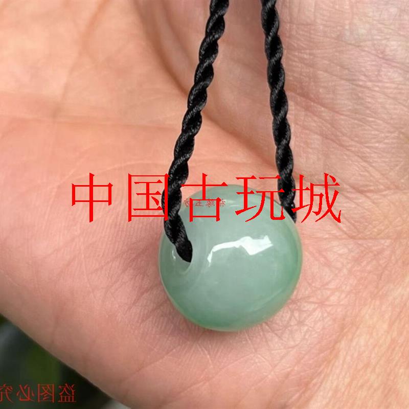 缅甸翡翠色白底青女款翡翠色冰糯种平安珠路路通吊坠阳绿平安项链
