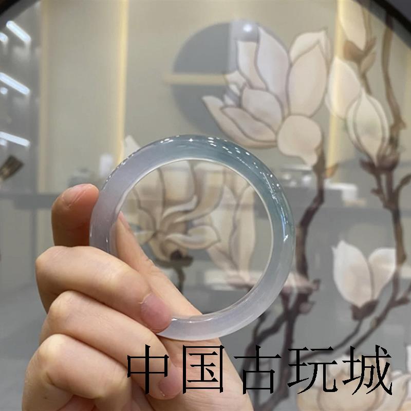 缅甸老坑正圈晴水飘花冰种翡翠色手镯子女款阳绿贵妃镯玉镯子保真