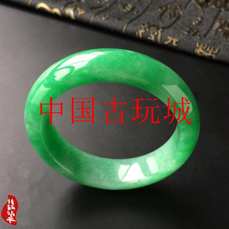 冰种阳绿老坑满绿胖圆条玉石镯子