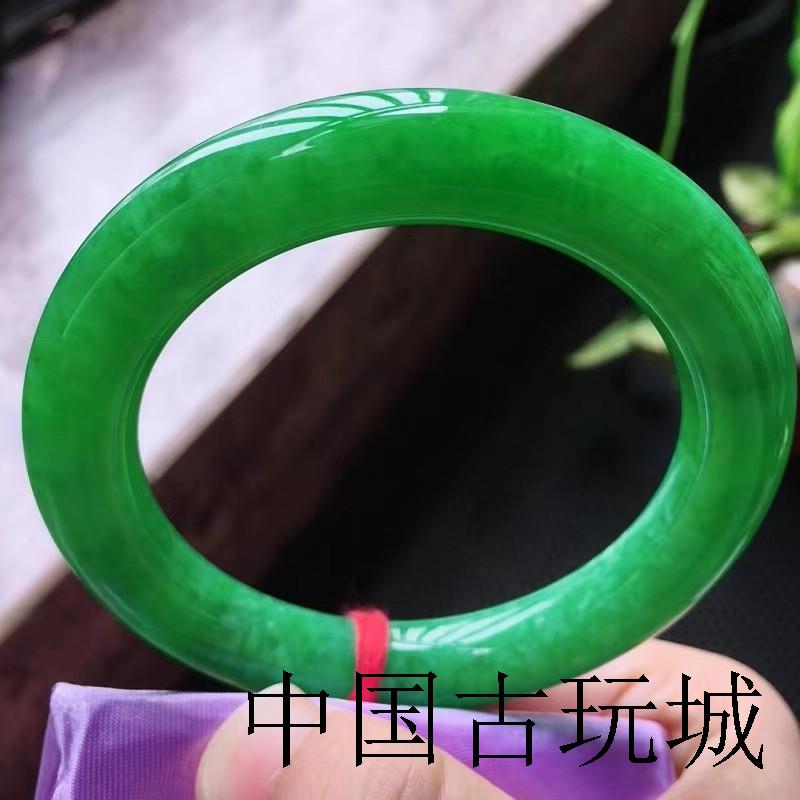 陽美蘭香緬甸老坑帝王綠翡翠色冰糯種滿綠圓條手鐲生日送禮男女款