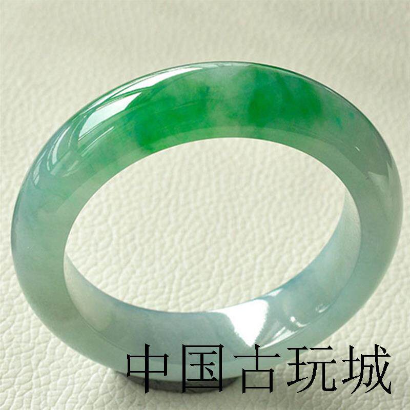 缅甸老坑冰种飘绿翡翠色手镯冰透正圈形飘花玉手镯飘翠阳绿花手饰