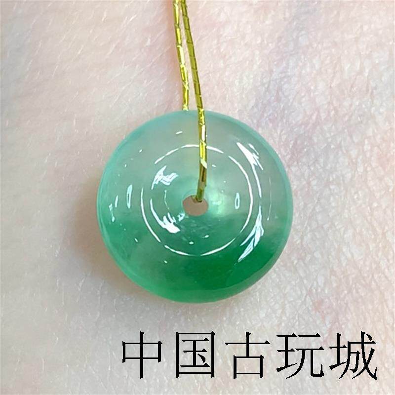 高端玉石缅甸冰种飘花翡翠色挂件平安扣玉吊坠女款四会玉扣子项链