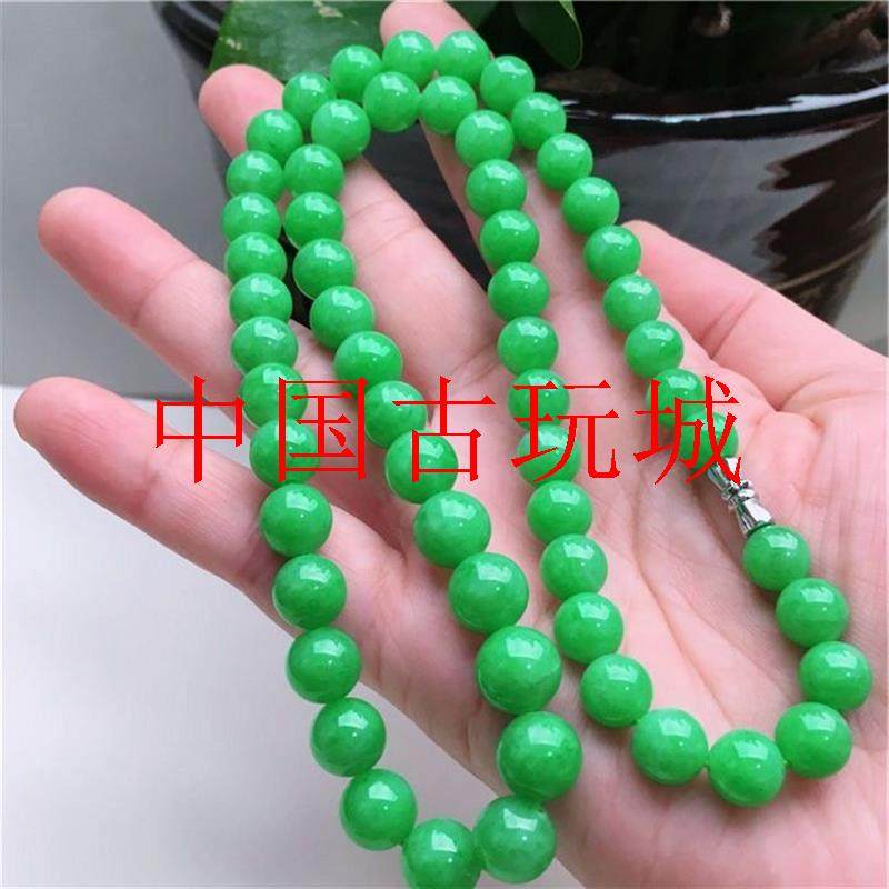 缅甸正阳绿翡翠色项链精品百搭帝王绿满绿翡翠圆珠链多圈手串饰品