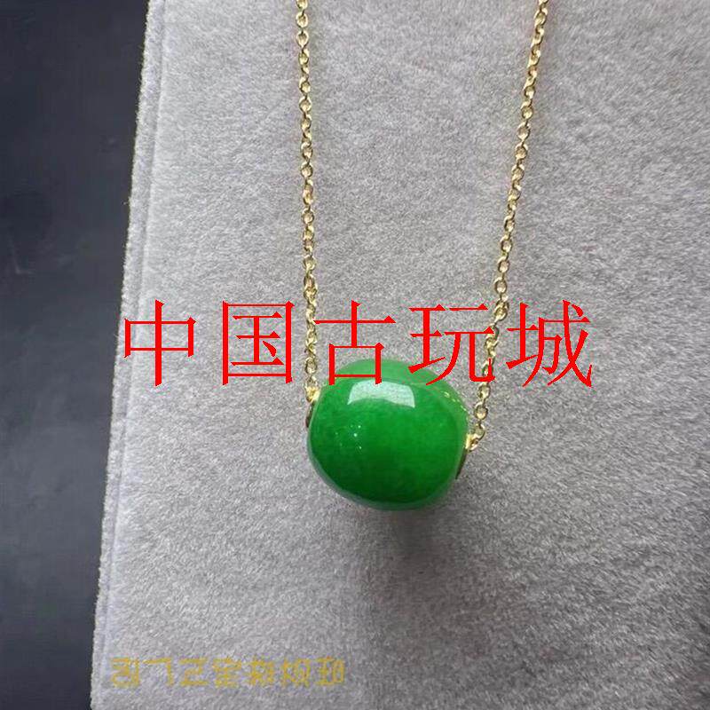 缅甸精选冰糯种翡翠满绿路路通转运珠桶珠锁骨珠项链女款饰品送礼