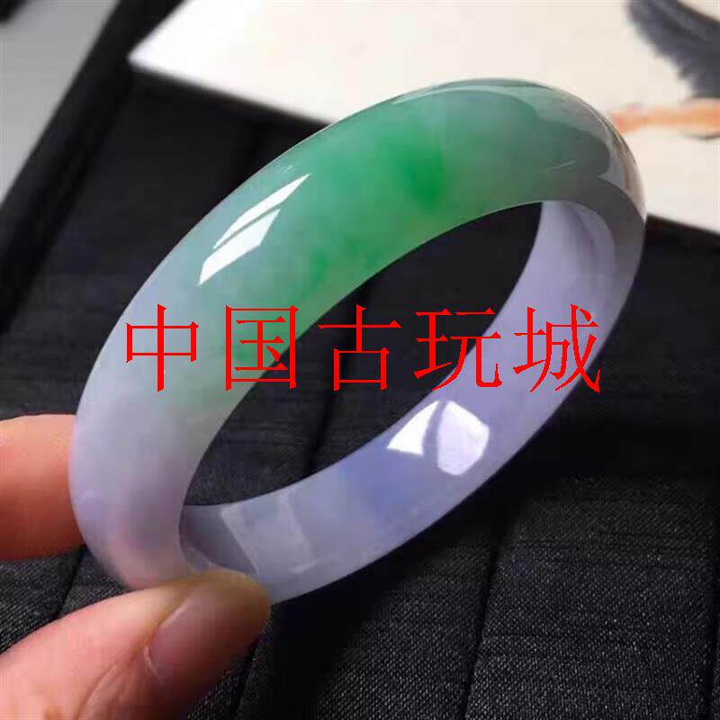 紫罗兰阳绿双彩正圈宽版贵妃玉镯