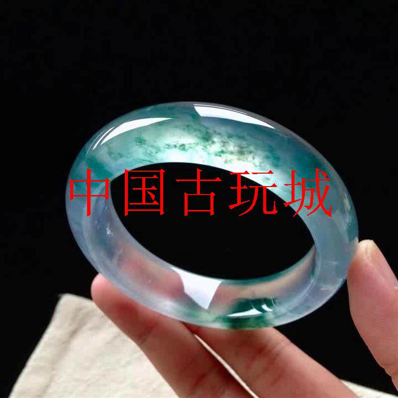 精选缅甸冰种飘花翡翠色手镯圆条镯玻璃种贵妃正圈玉镯子饰品送礼