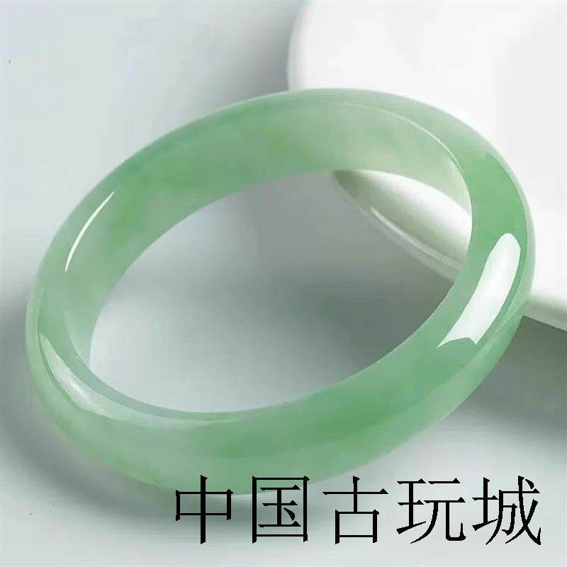 缅甸冰种翡翠色手镯浅绿玉镯女款飘绿圆条贵妃镯少女玉镯子玉手镯