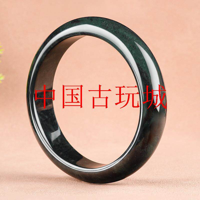 精品货翡翠色墨玉正圈手镯平安镯玉石镯子女款手饰品扁条简约手镯