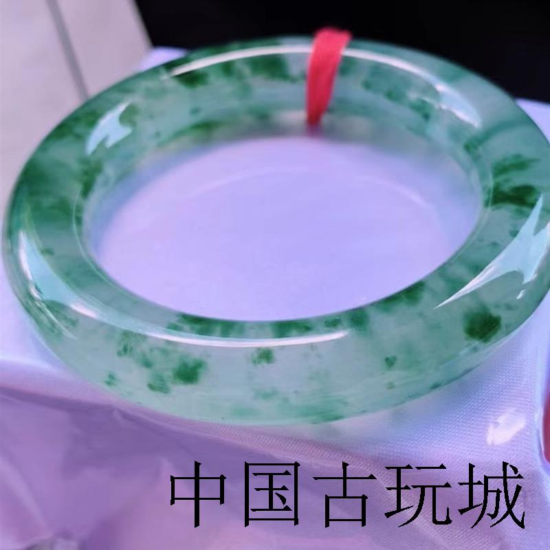 高端款老坑缅甸飘绿花高冰种辣绿翡翠手镯正圈处理圆条贵妃玉镯子