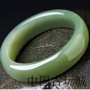 精选新疆和田玉色且末蓝手镯精品玉石镯子女士青玉扁条青绿镯送礼