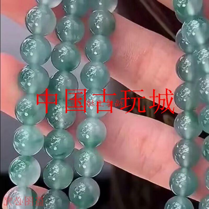 精选高冰缅甸复古绿飘花翡翠色项链冰种圆珠毛衣链新中式国风女款