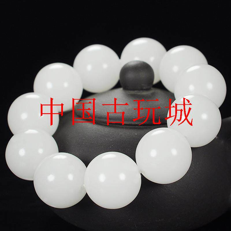 新疆和田玉手串男女同款羊脂级白玉手链圆珠羊脂白玉石手饰品送礼