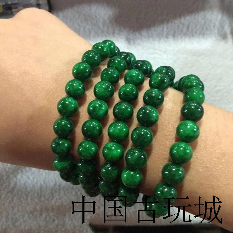 高端缅甸翡翠色干青圆珠佛珠手链铁龙生多圈手串正阳辣绿色念珠
