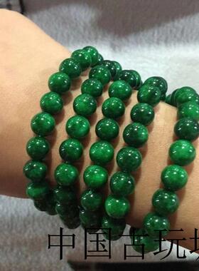 高端缅甸翡翠色干青圆珠佛珠手链铁龙生多圈手串正阳辣绿色念珠