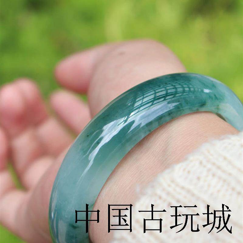 缅甸高端翡翠手镯冰种细圆条阳绿飘花贵妃处理玉石镯子女款玉手镯