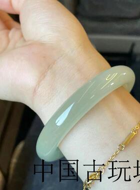 冰种青白玉手镯女款圆条细款和田