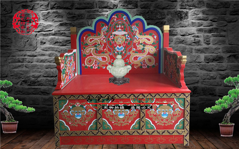 可定制藏式做旧上师法座 沙发座椅实木彩绘禅座法席佛龛床榻榻米