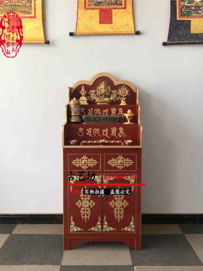 包邮定制三层藏式立体佛龛藏传密宗供桌 家用供台实木供佛桌 西藏图片