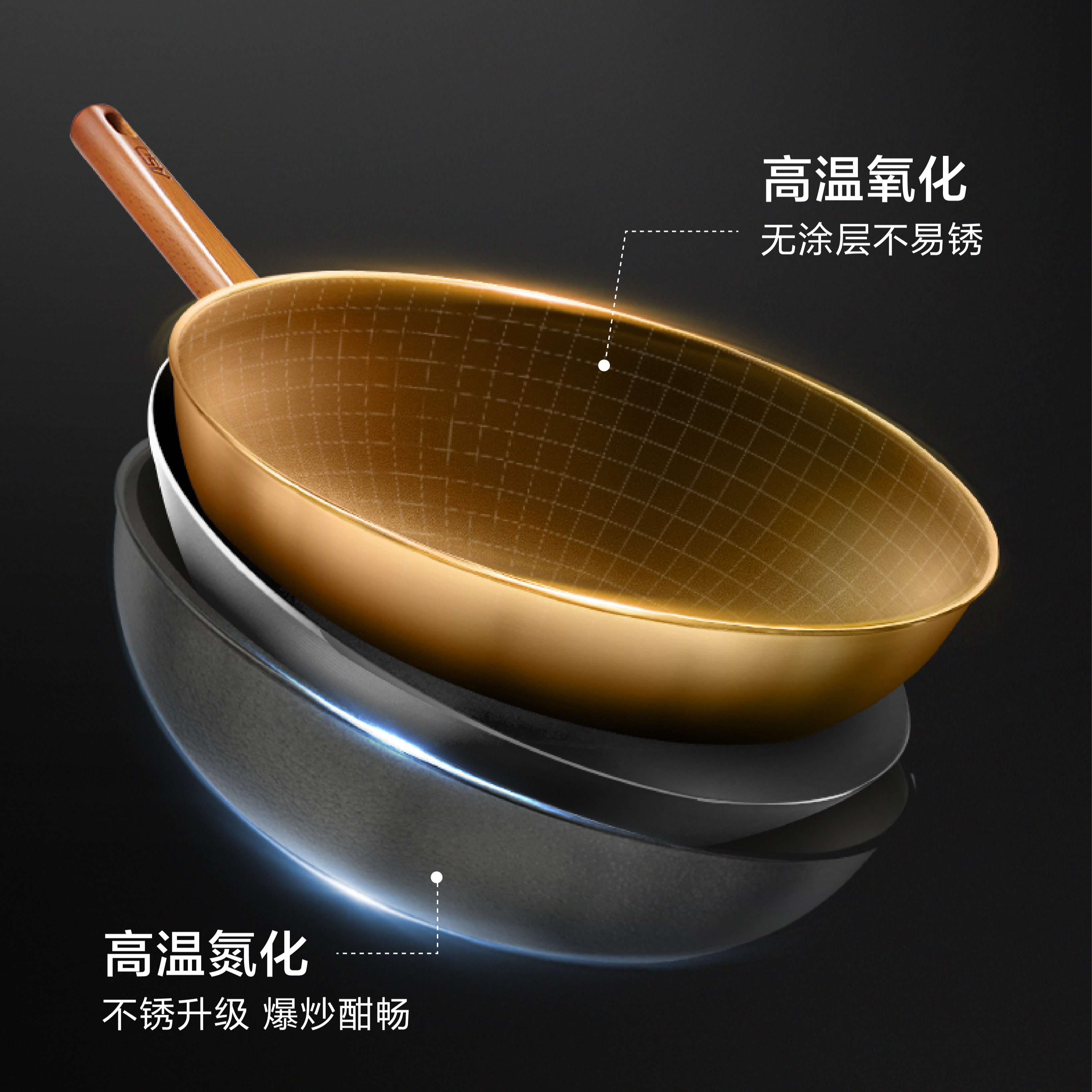 炒锅爱仕达无涂层不生锈炒菜锅