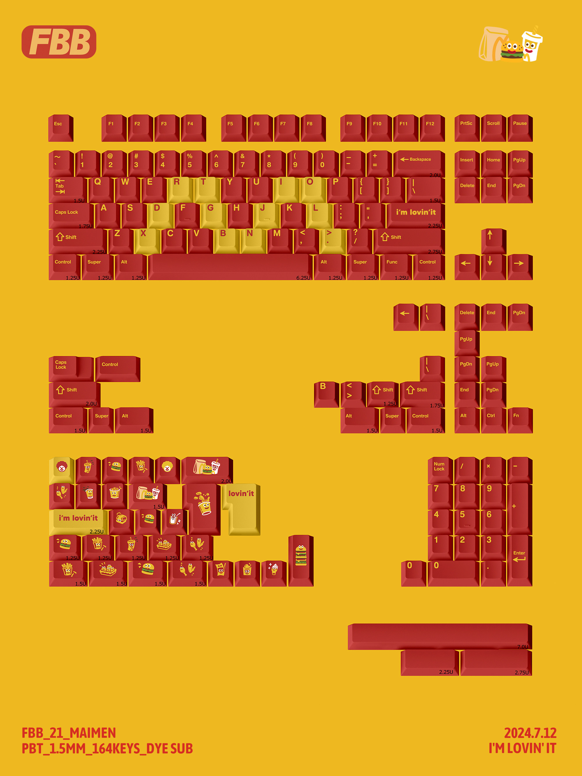 FBB ORIGINAL KEYCAPS MCMEN FOREVER PBT SUBLIMATION CUSTOMIZED MECHANICAL KEYBOARD PERSONALITY RED MCDONALDS PERIPHERALS