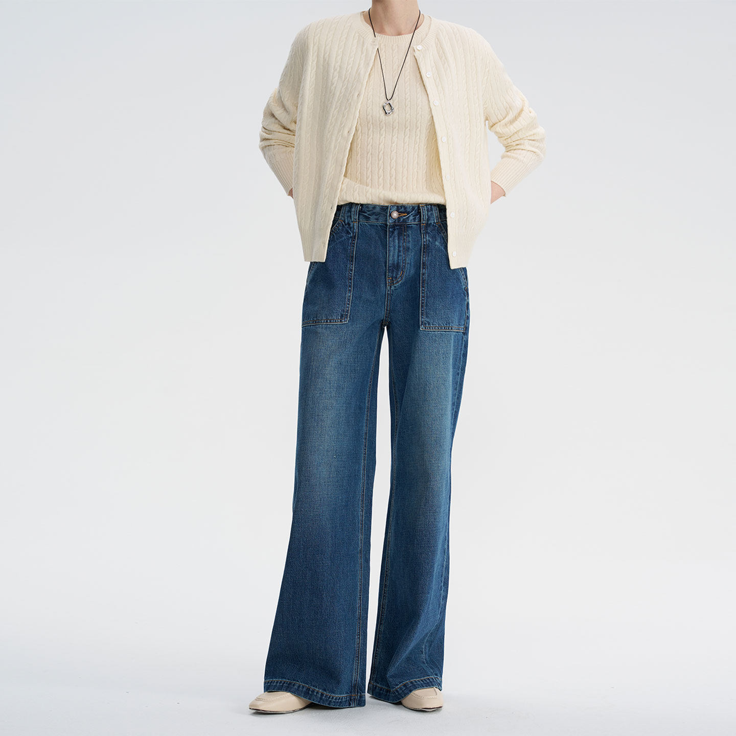 Fluce高腰阔腿牛仔裤女2026春季新款高端遮肉宽松拖地微喇长裤子,女装/女士精品,牛仔裤,淘宝优惠券,粉丝福利购,淘宝优惠卷