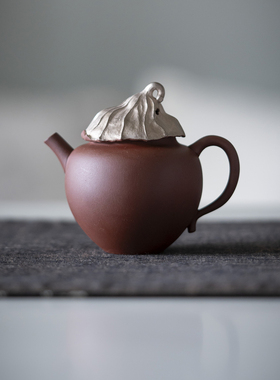 老岩泥银枯荷茶壶家用手工复古泡茶壶中式陶泥小茶壶单壶功夫茶具