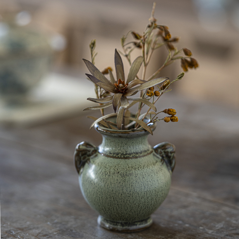 窑变绿窑变绿小花插小香炉摆件