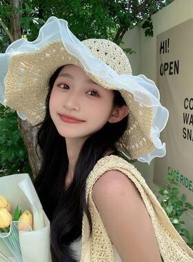 夏季海边拍照帽子蕾丝珍