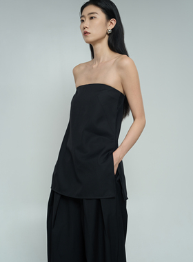 RUNERUHE胶囊系列独立设计师品牌设计师款气场十足侧开衩抹胸上衣