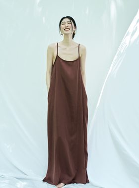 RR024SS原创设计师品牌 简约百搭显瘦重磅铜氨A摆吊长裙
