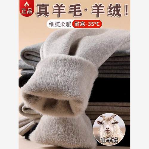 羊毛裤男士冬季加绒加厚保暖裤修身打底羊绒裤女士一体绒高腰棉裤