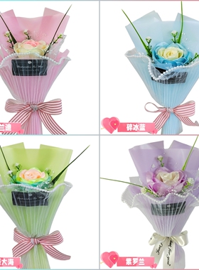 丝带玫瑰花单支独立包装小花束绸彩带圣诞节日庆创意礼品花艺包邮