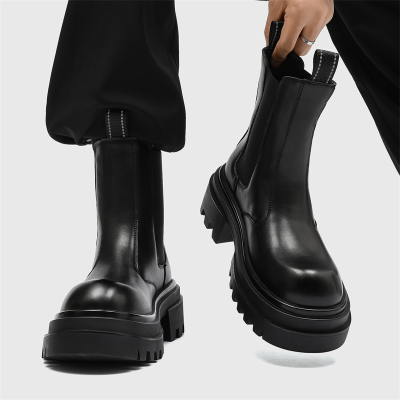 秋冬新款切尔西靴男高帮烟筒靴