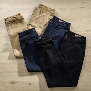 男裤 复古纯棉宽松直筒长裤 子 休闲裤 香港潮牌CHINO细帆布卡其工装