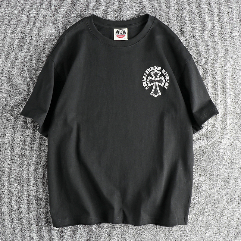 香港潮牌280G双纱棉刺绣短袖T恤男 舒适宽松复古潮流圆领半袖打底