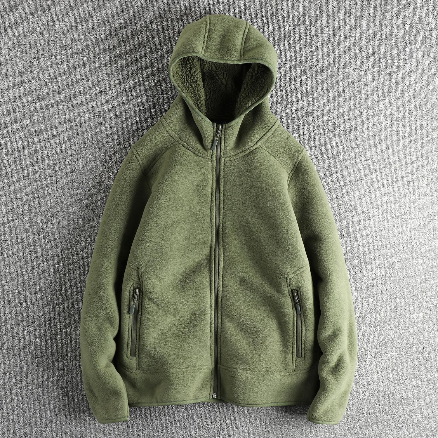 代购日系复古摇粒绒秋冬保暖开衫连帽外套男内里加厚青年冬季棉衣