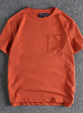 欧美230G重磅弹力简约纯色短袖男T恤 荷兰风口袋圆领休闲百搭半袖