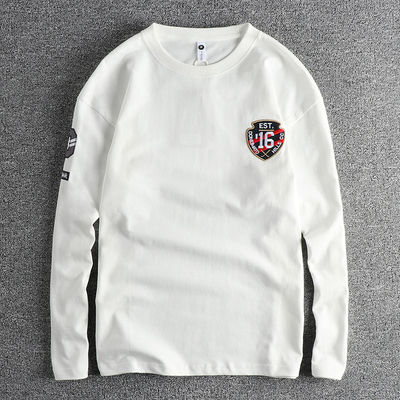 刺绣字母长袖打底衫重磅美式青年