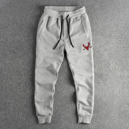 潮牌480G重磅毛圈棉水洗贴布刺绣美式休闲卫裤男百搭运动束脚裤