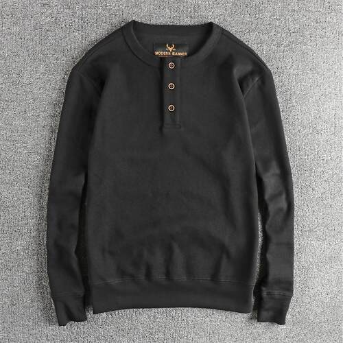 400G重磅针织面料亨利领打底衫男