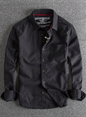 代购香港潮牌秋季简约纯色修身休闲衬衣男牛津纺百搭男士长袖衬衫