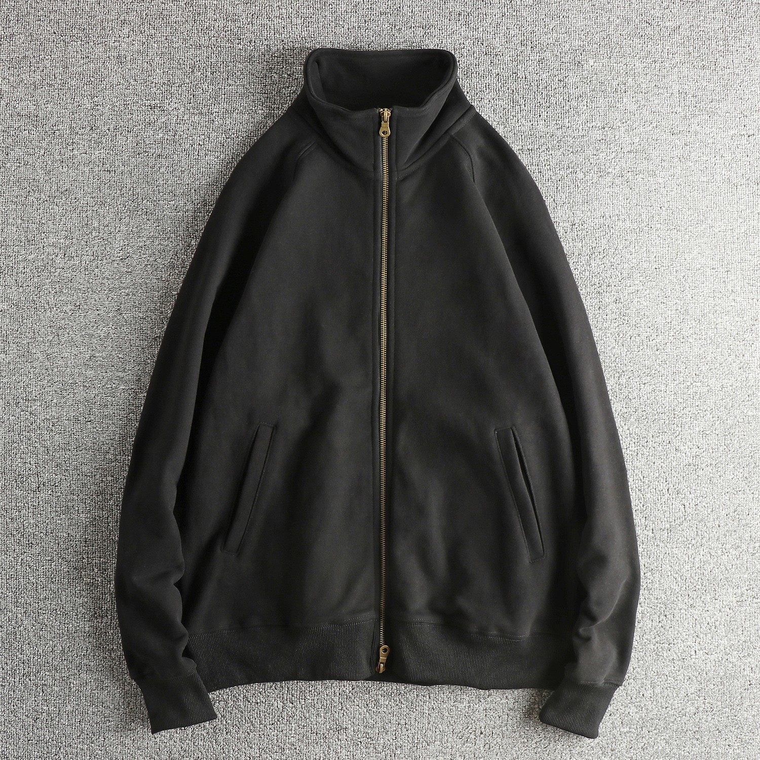 原创正品秋冬重磅加绒加厚立领男式卫衣简约美式复古潮流青年外套