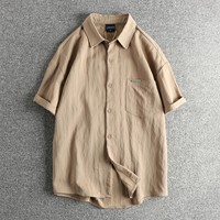 涼感冰斜紋絲面寬松復古短袖襯衫