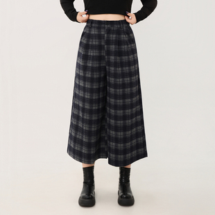 120斤的大杨 胖mm显瘦七分裙裤女秋小个子垂感格纹高腰休闲阔腿裤