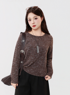 120斤的大杨 大码简约圆领针织衫女秋冬小个子正肩显瘦打底衫上衣