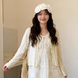 外套罩衫 120斤 外搭春夏宽松胖mm薄款 木耳边针织开衫 上衣女 大杨