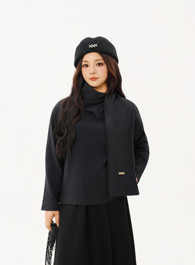 120斤的大杨 大码设计感磨毛保暖上衣可拆卸围脖秋冬针织衫内搭女