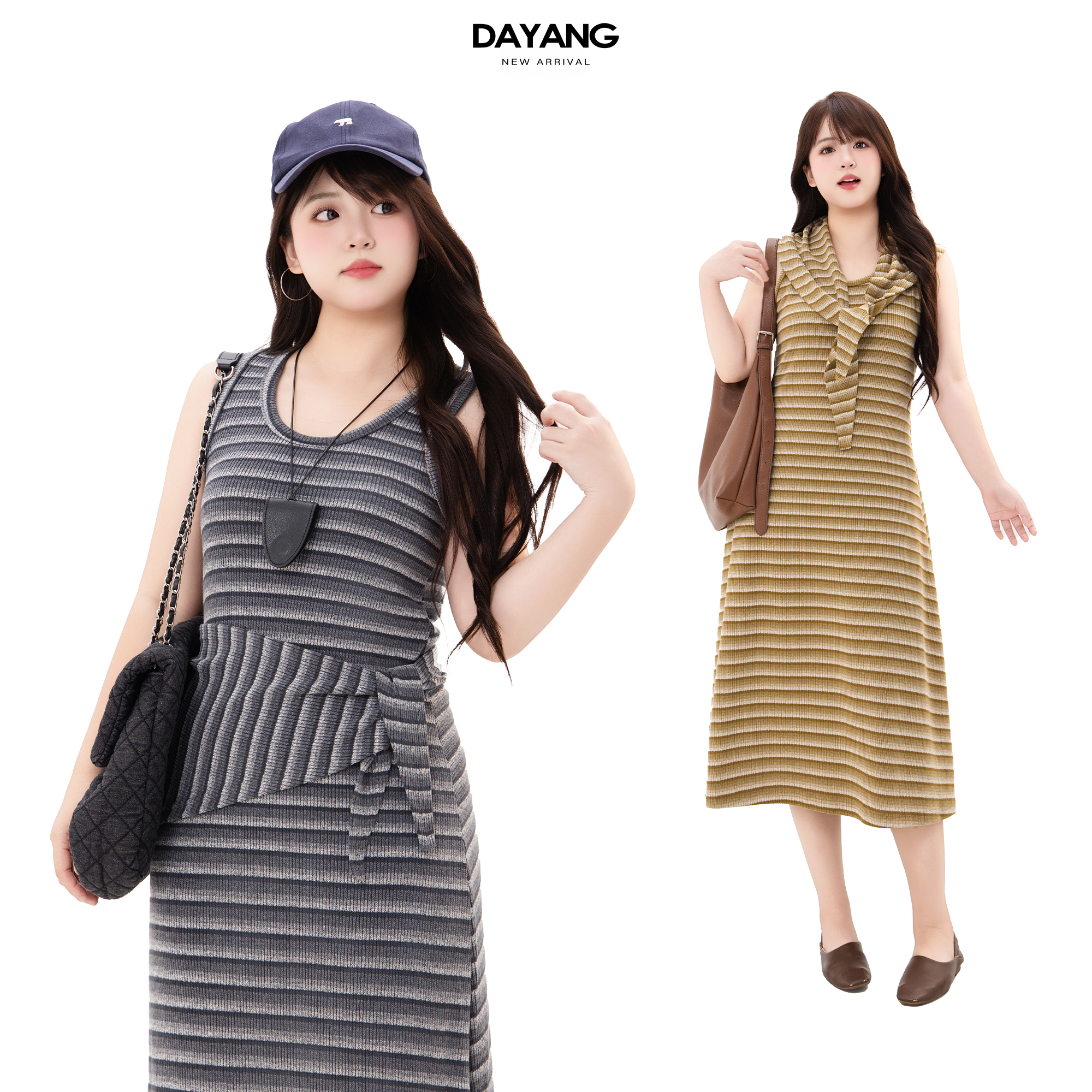 大码显瘦针织条纹连衣裙初秋新款