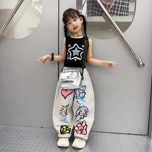 女童裤子夏装洋气初夏季潮酷穿搭薄款牛仔裤超好看儿童套装中大童