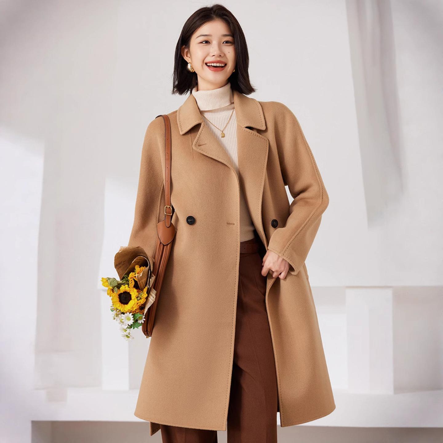 2026秋冬新款双面羊毛大衣女中长款宽松羊毛呢外套时尚百搭毛呢子